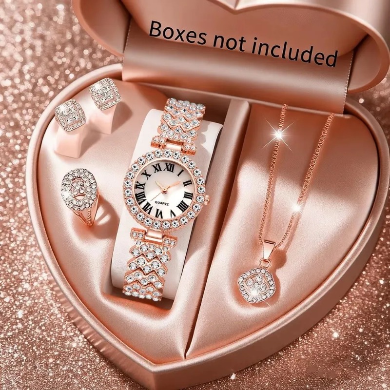 5PCS 럭셔리 라인스톤 여성용 시계 쥬얼리 세트 로마 - Jewelry Watches Luxury 리뷰 및 가격