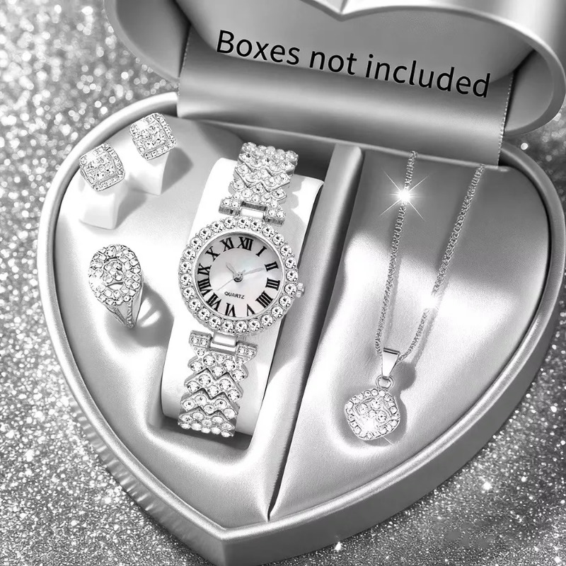5PCS 럭셔리 라인스톤 여성용 시계 쥬얼리 세트 로마 - Jewelry Watches Luxury 리뷰 및 가격