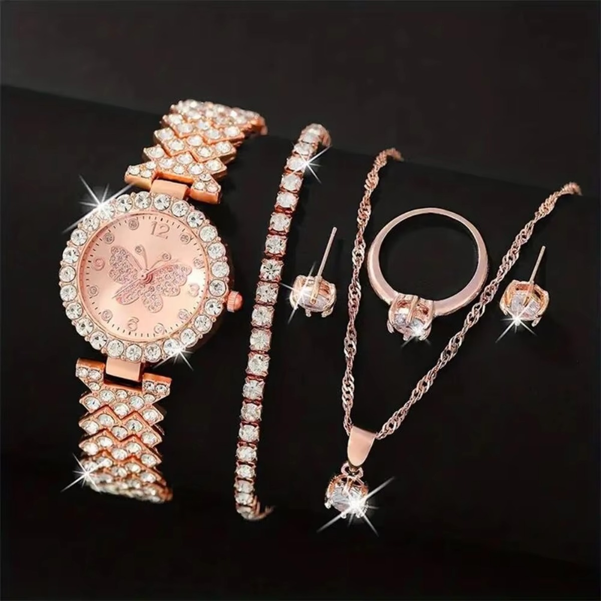 6개/세트 럭셔리 라인스톤 나비 여성 쿼츠 시계 패션  - Jewelry Watches Luxury 리뷰 및 가격