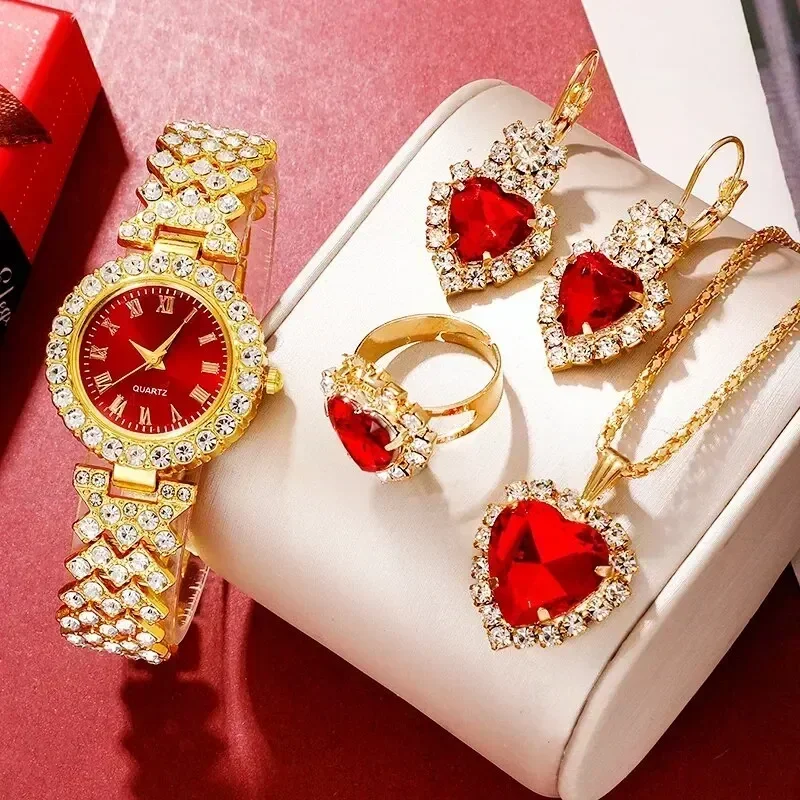 골든 럭셔리 시계 여성 반지 목걸이 귀걸이 라인스톤 패 - Jewelry Watches Luxury 리뷰 및 가격