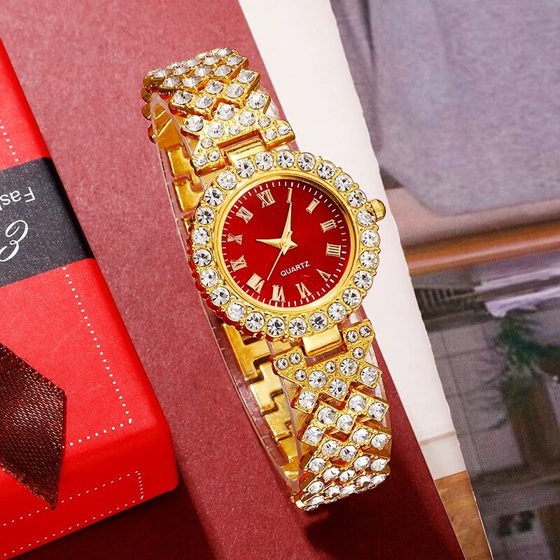 여성용 골든 럭셔리 시계 반지 목걸이 귀걸이 라인석 패 - Jewelry Watches Luxury 리뷰 및 가격