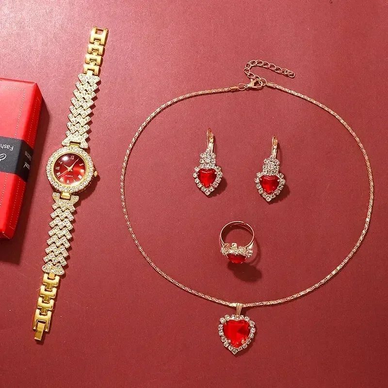 여성용 골든 럭셔리 시계 반지 목걸이 귀걸이 라인석 패 - Jewelry Watches Luxury 리뷰 및 가격